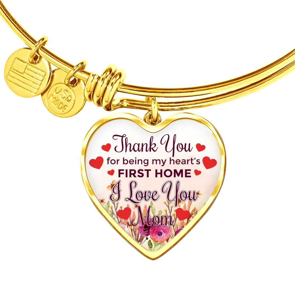 Thank You For Being Personalized Engraved Gold Heart Bangle Bracelet Custom Na